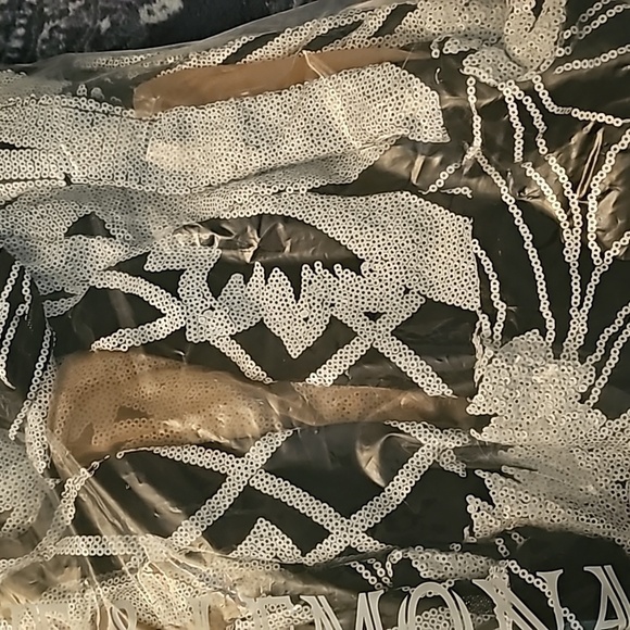 Black and White Graphic Contrast Sequined and Contrast Mesh Mermaid Maxi… - Picture 13 of 16